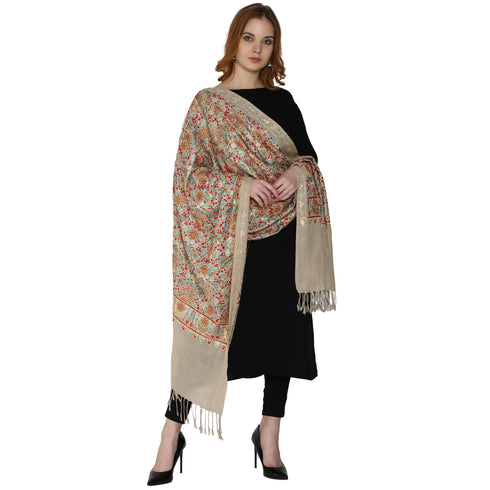 Women's Aari Embroidered Pure Wool Stole