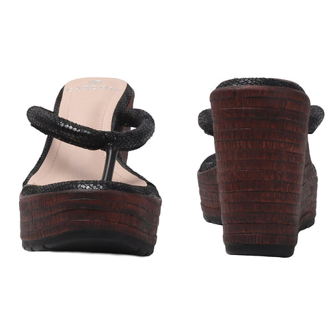 Women's Metallic Thong Wedge Sandals
