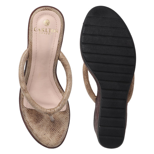 Women's Metallic Thong Wedge Sandals