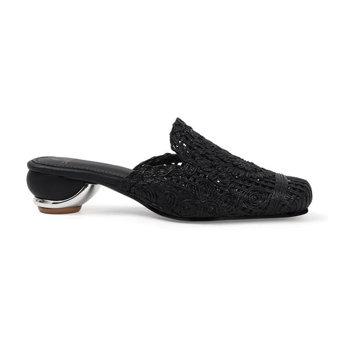 Women's Metallic Woven Slip-On Mule Intricate Pattern Low Heel