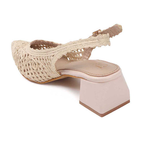 Women's Woven Textured Slingback Pump Pointed Toe Block Heel