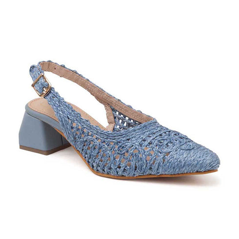 Women's Woven Textured Slingback Pump Pointed Toe Block Heel