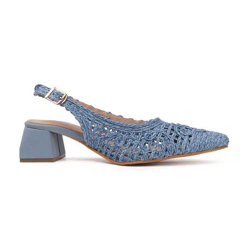 Women's Woven Textured Slingback Pump Pointed Toe Block Heel