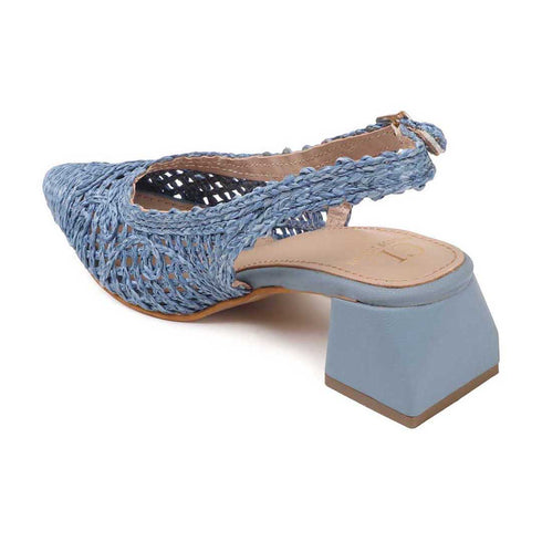 Women's Woven Textured Slingback Pump Pointed Toe Block Heel