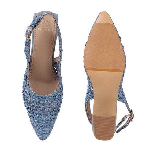 Women's Woven Textured Slingback Pump Pointed Toe Block Heel