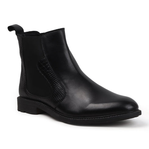 Men's Leather Chelsea Boots with Textured Side Panel