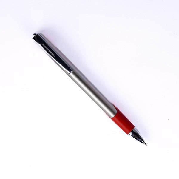 Carlton London Silver & Red Ball Pen Smooth Ink Writing Pen with Grip & Clip Fine Tip Office