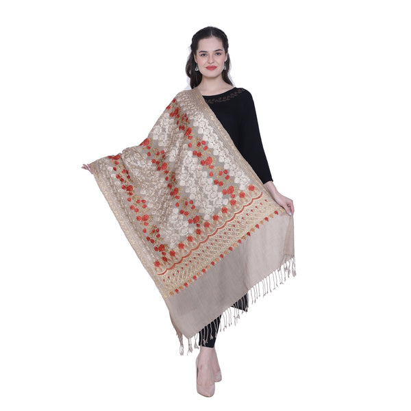 Women's Aari Embroidered Pure Wool Stole