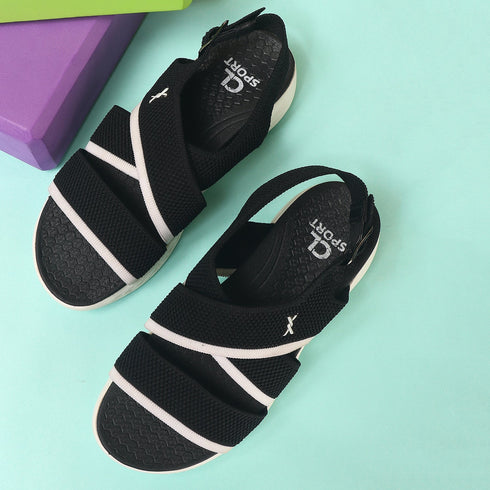 Women's Knitted Cross-Strap Sport Sandal with Buckle