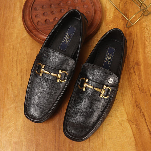 Men's Premium Leather Slip-On Loafers with Metal Buckle