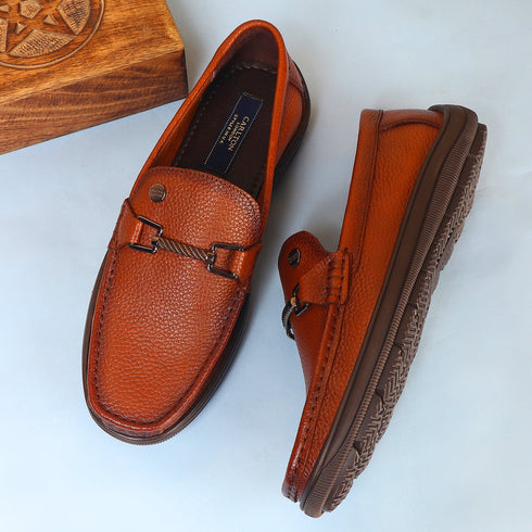 Men's Textured Leather Loafers with Cushioned EVA Comfort Sole