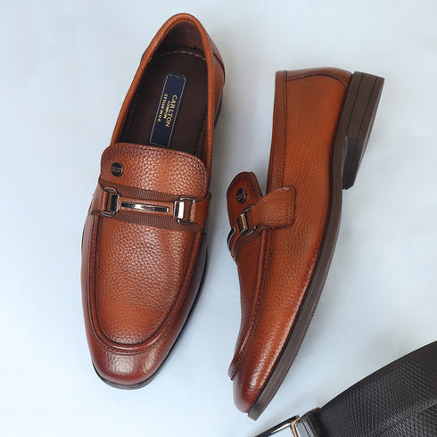 Men's Slip-Ons Textured Leather Loafers with Webbed Strap