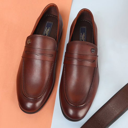 Men's Classic Smooth Leather Penny Loafers with TPR Sole