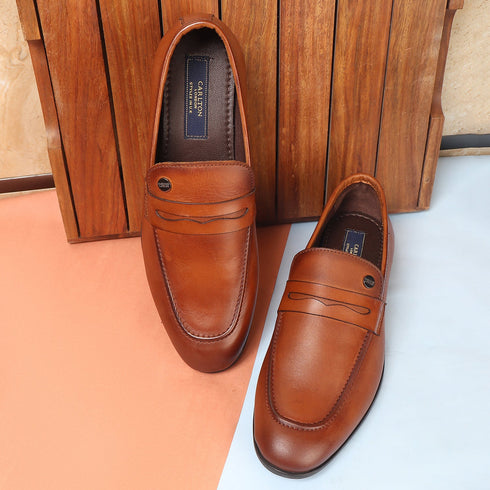 Men's Classic Smooth Leather Penny Loafers with TPR Sole