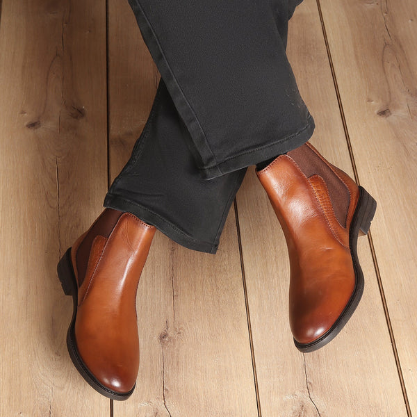 Men's Leather Chelsea Boots with Textured Side Panel