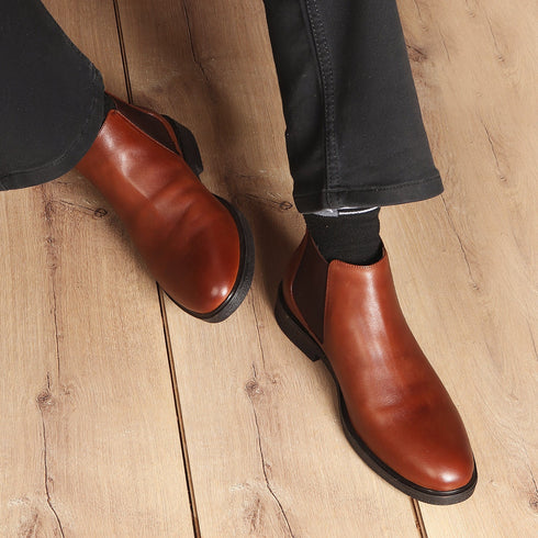 Men's Premium Leather Slip-On Chelsea Boots