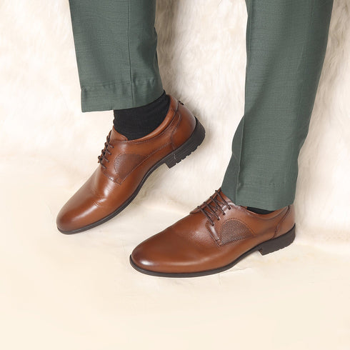 Men's Polished Cognac Leather Derby Dress Shoes