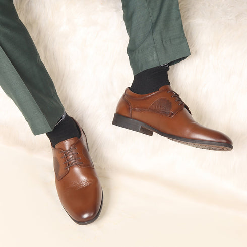 Men's Polished Cognac Leather Derby Dress Shoes