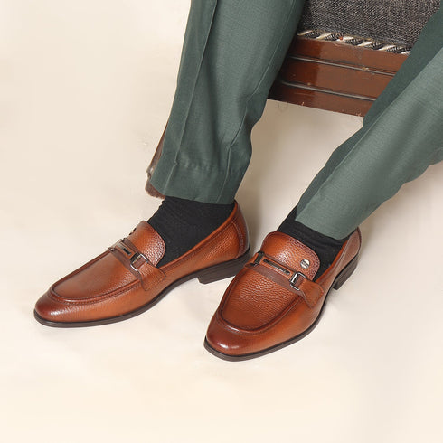 Men's Slip-Ons Textured Leather Loafers with Webbed Strap