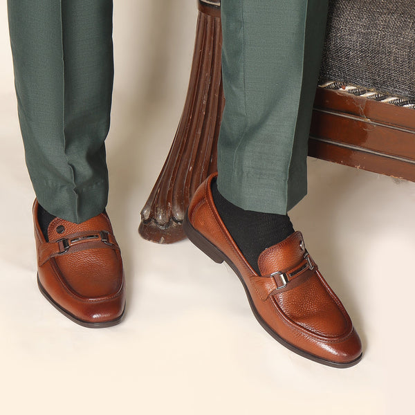 Men's Slip-Ons Textured Leather Loafers with Webbed Strap