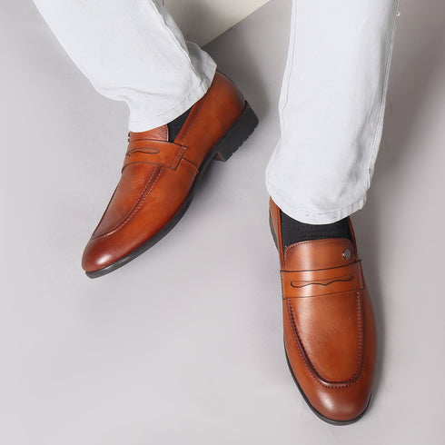 Men's Classic Smooth Leather Penny Loafers with TPR Sole
