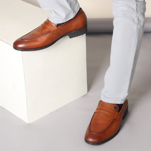 Men's Classic Smooth Leather Penny Loafers with TPR Sole