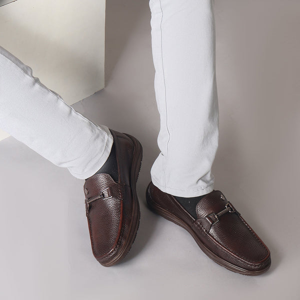 Men's Textured Leather Loafers with Cushioned EVA Comfort Sole