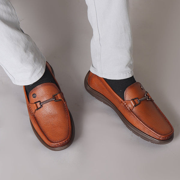 Men's Textured Leather Loafers with Cushioned EVA Comfort Sole