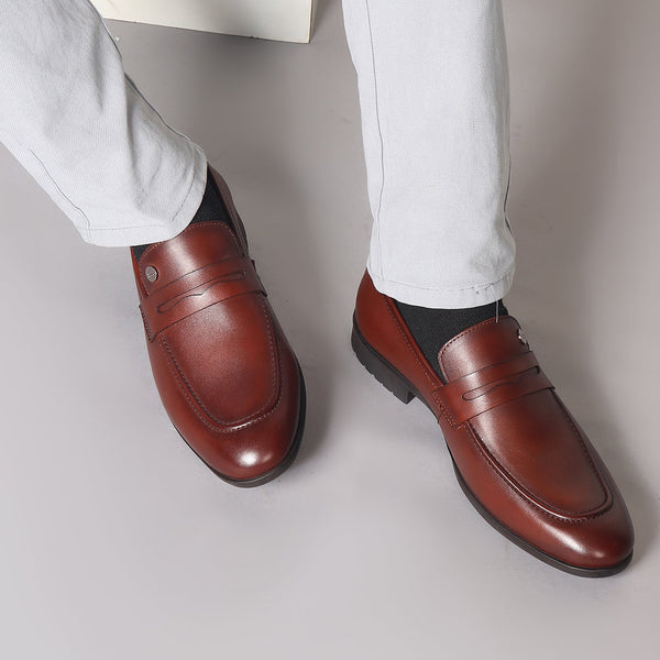 Men's Classic Smooth Leather Penny Loafers with TPR Sole