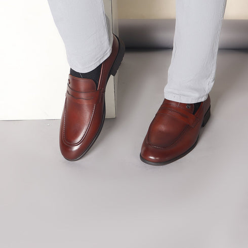 Men's Classic Smooth Leather Penny Loafers with TPR Sole