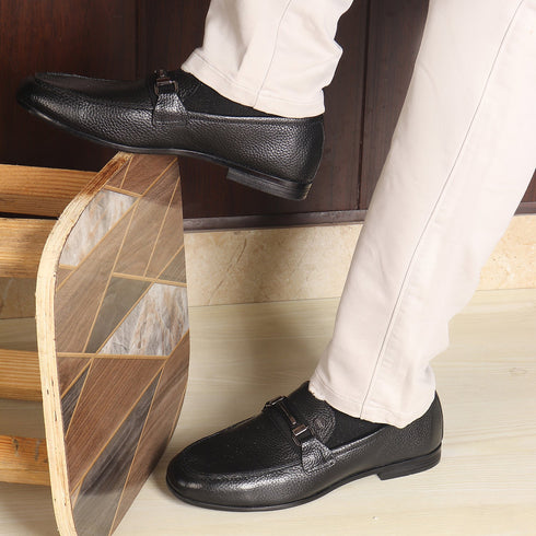 Men's Slip-Ons Textured Leather Loafers with Webbed Strap