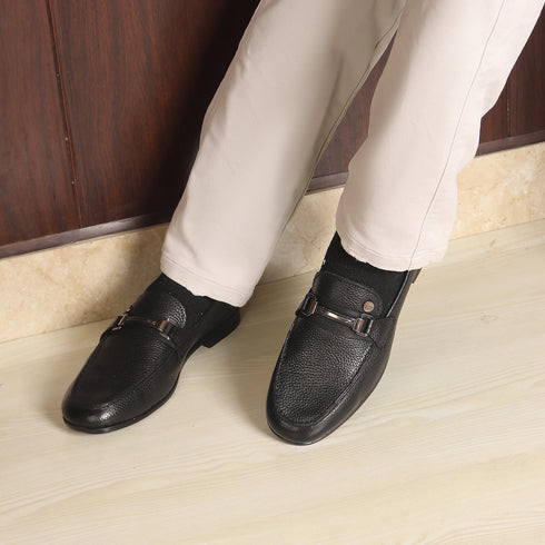 Men's Slip-Ons Textured Leather Loafers with Webbed Strap