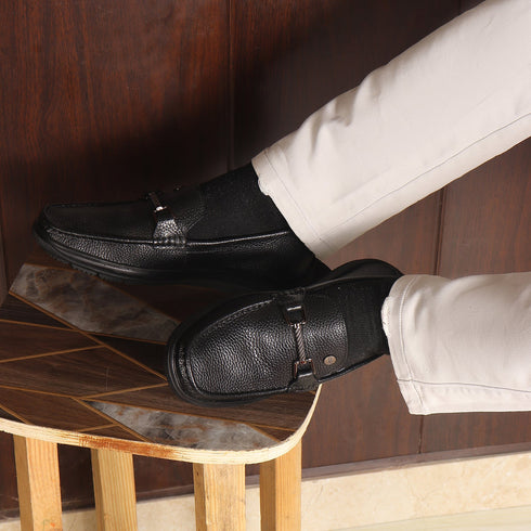 Men's Textured Leather Loafers with Cushioned EVA Comfort Sole