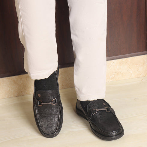 Men's Textured Leather Loafers with Cushioned EVA Comfort Sole