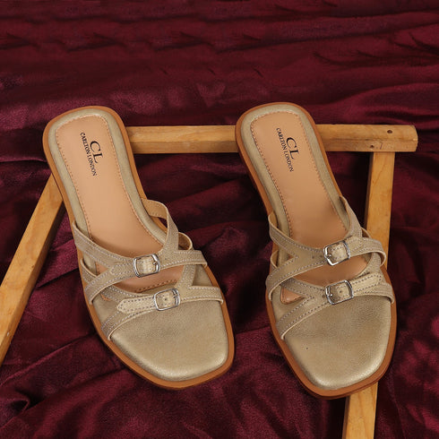 Women's Flat Slide Sandal with Criss-Cross Straps & Buckles
