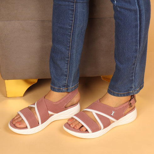 Women's Knitted Cross-Strap Sport Sandal with Buckle