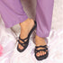 Women's Flat Slide Sandal with Criss-Cross Straps & Buckles