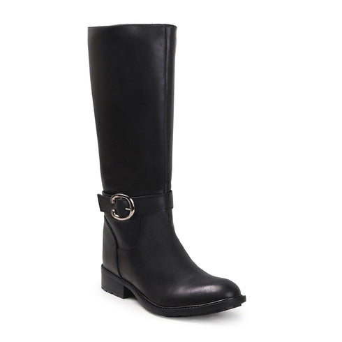 Women's Tall Moto-Style Riding Boot - Knee-High Footwear with Buckle Detail