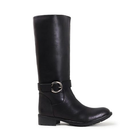 Women's Tall Moto-Style Riding Boot - Knee-High Footwear with Buckle Detail