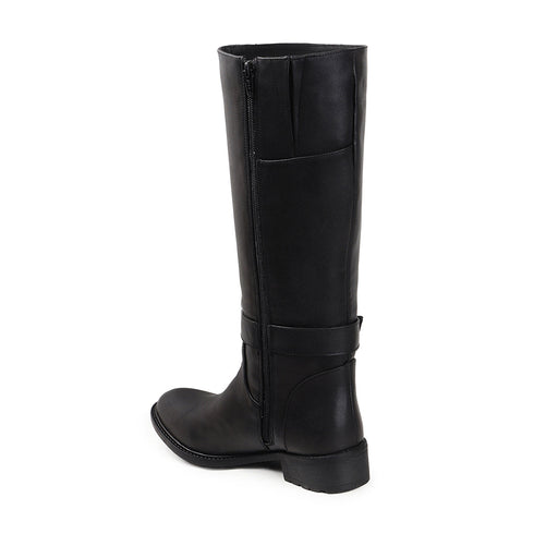 Women's Tall Moto-Style Riding Boot - Knee-High Footwear with Buckle Detail