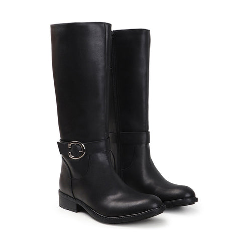 Women's Tall Moto-Style Riding Boot - Knee-High Footwear with Buckle Detail