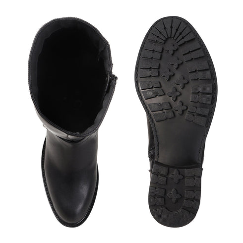 Women's Tall Moto-Style Riding Boot - Knee-High Footwear with Buckle Detail
