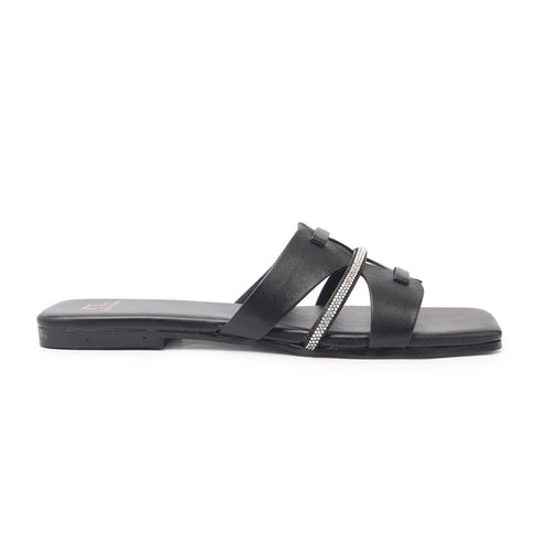Women's Rhinestone-Detail Double-Strap Slides
