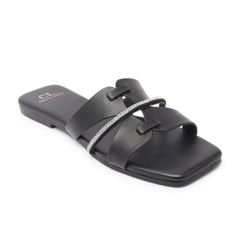 Women's Rhinestone-Detail Double-Strap Slides