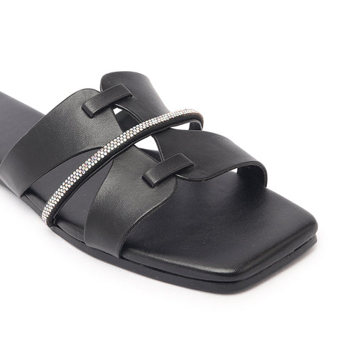 Women's Rhinestone-Detail Double-Strap Slides