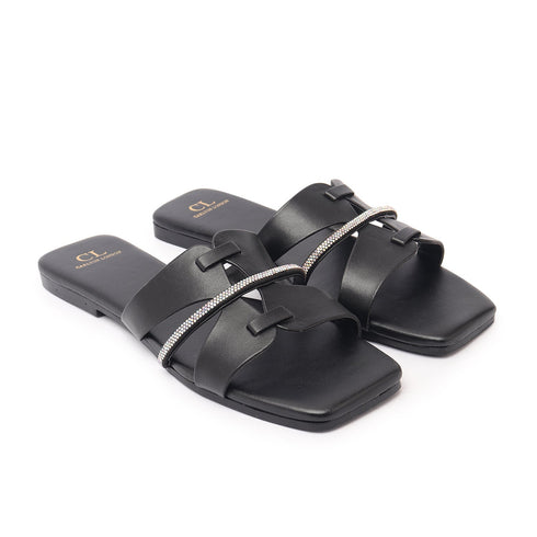 Women's Rhinestone-Detail Double-Strap Slides