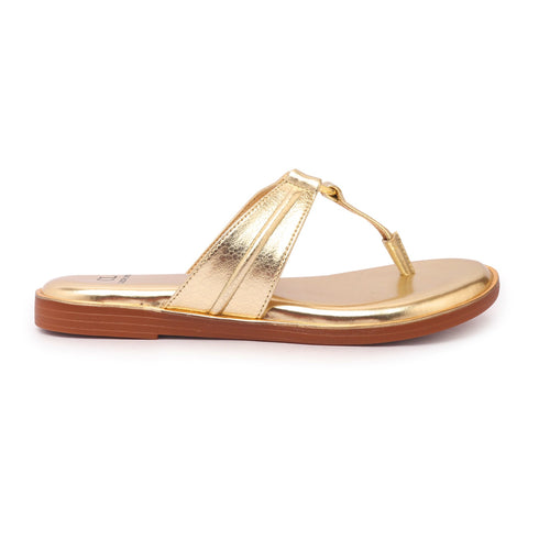 Women's Metallic Thong Sandals with Gold-Tone Ring