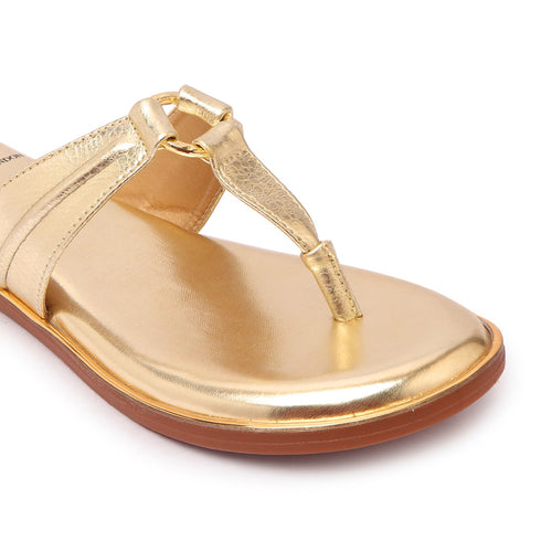 Women's Metallic Thong Sandals with Gold-Tone Ring