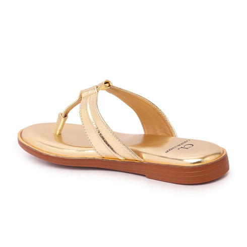 Women's Metallic Thong Sandals with Gold-Tone Ring