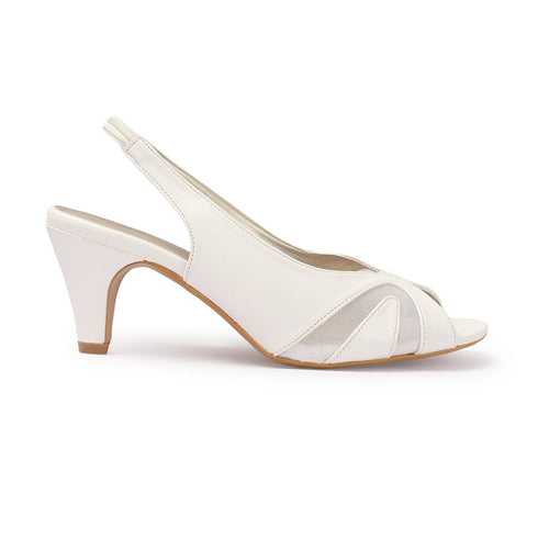 Women's Slingback Peep Toe Kitten Heel Sandal with Mesh Detail